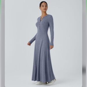 HALARA Long Sleeve Blue Maxi Dress